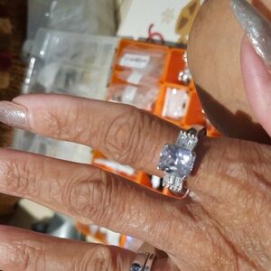 GENUINE SOLID STERLING SILVER BELLA LUCE PRINCESS CUT CZ ENGAGEMENT RING RHODIUM